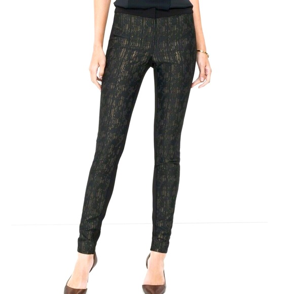 WHBM Black / Gold Brocade Ponte Jacquard Mixed Skinny Pants Size 0L - Picture 13 of 13